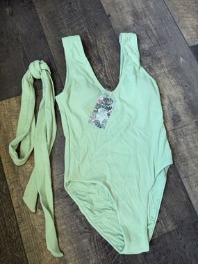 Toluca Mint Green Ribbed One-Piece Swimsuit with Waist Tie